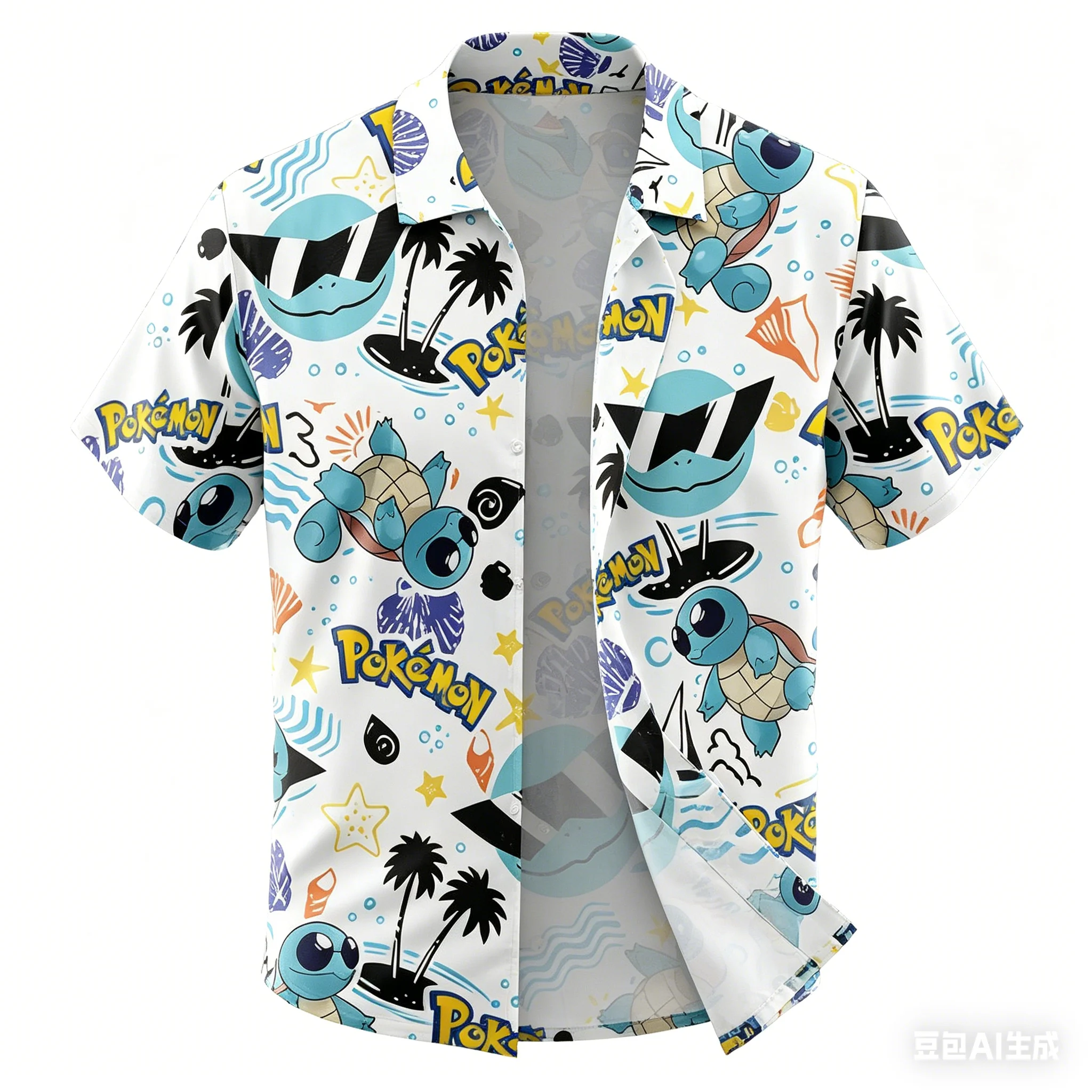 Camiseta de Pokémon Johnny Turtle para Adultos y Niños, Estilo Hawaiano Luffy Solon, Top Casual de Verano, Fresco, de Seda Helada, Manga Corta