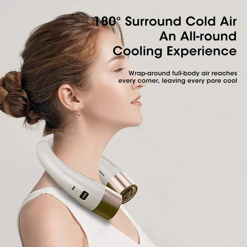 

USB Rechargeable Portable Neck Fan 5-Speed Mini Air Cooler with Digital Display Foldable Hands Free Design