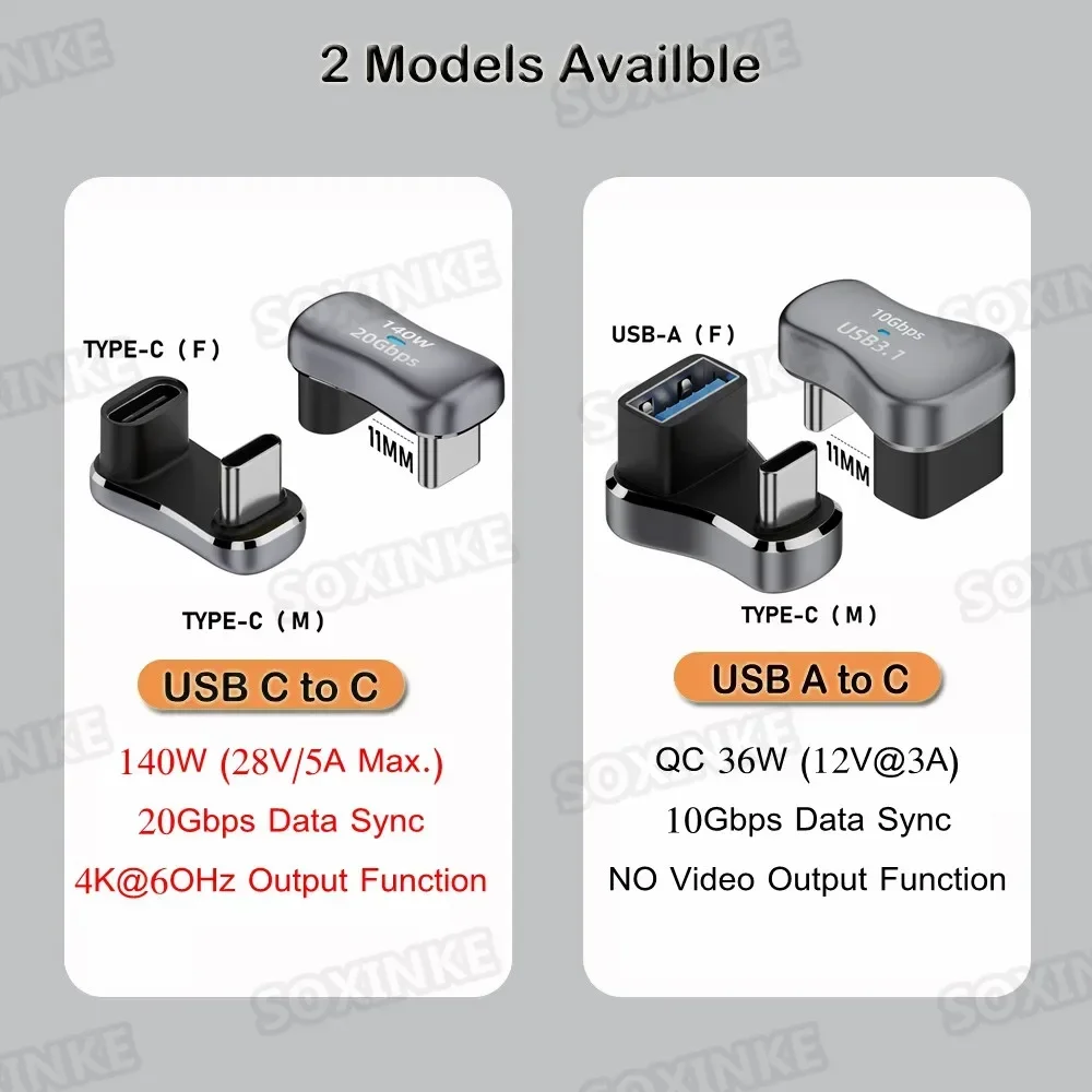 USB-C convertitore maschio-femmina USB-C 3.1/PD 140W ricarica rapida adattatore da USB-A a tipo C, per piattaforma vapore/interruttore angolo di 180