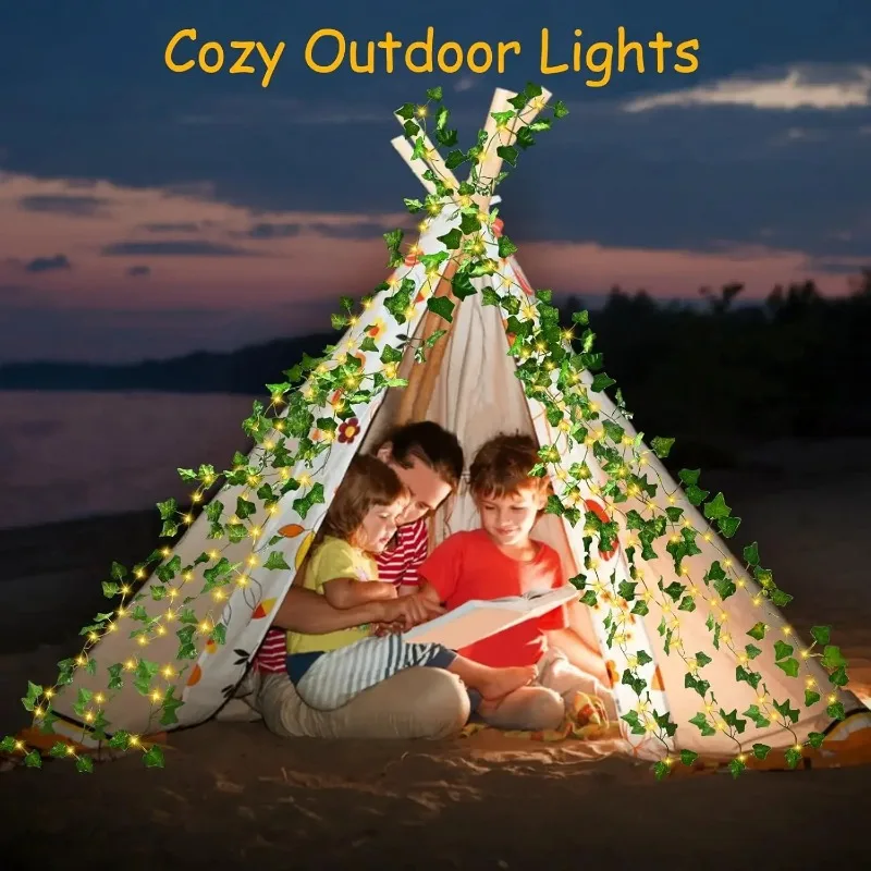 

Solar LED Rattan Light Strings Outdoor - Fairy Lamps with Artificial Leaves for Wedding, Camping, Garden & Fence Decor