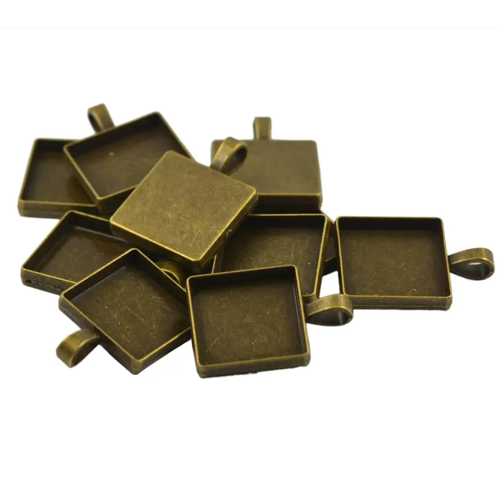 

10pcs Antique Bronze pendant Setting Blank Square Bezel Tray Base for 20 mm Cabochon Settings