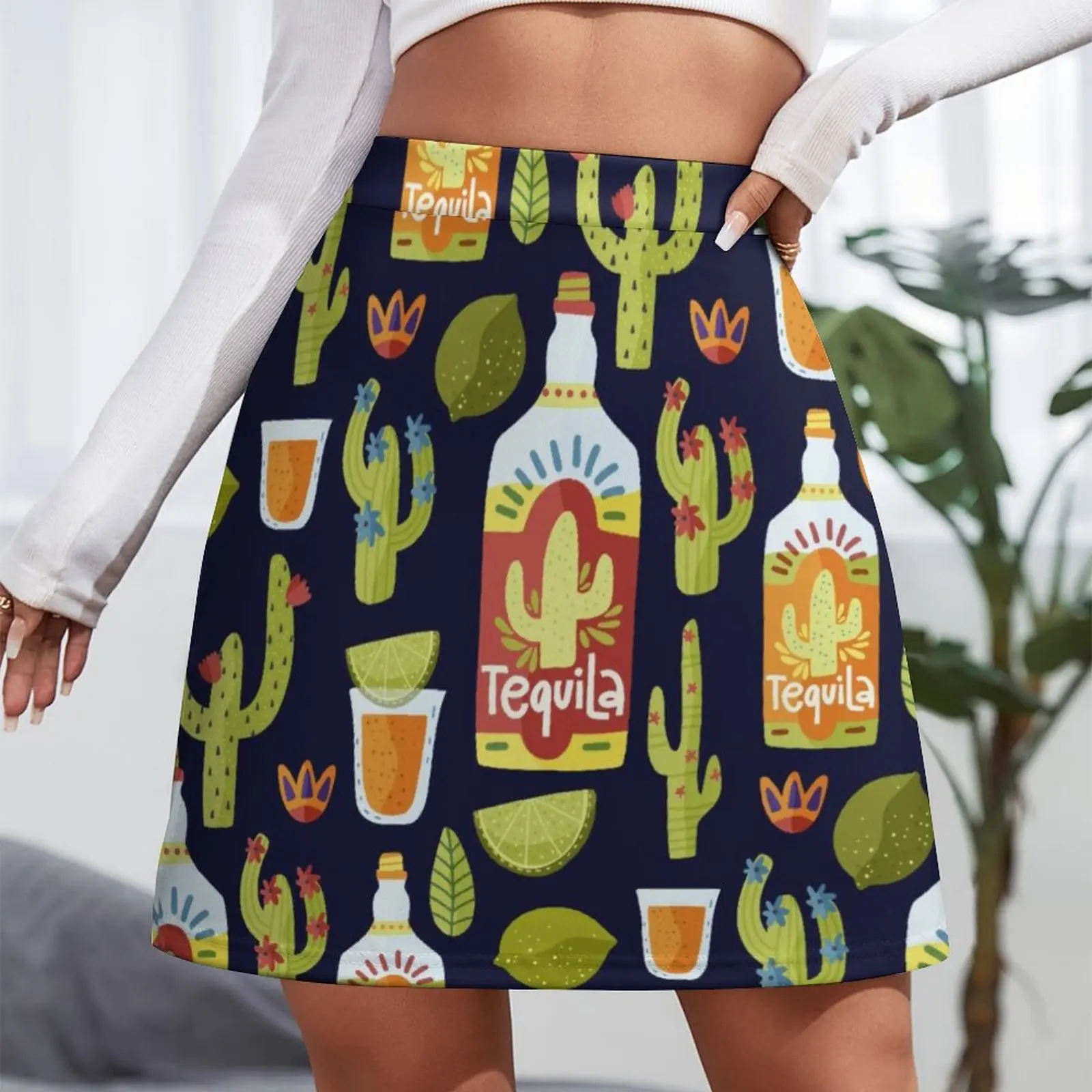 Cinco de Mayo seamless pattern - Tequila lemon and cactus Mini Skirt korean luxury clothing Skirt shorts