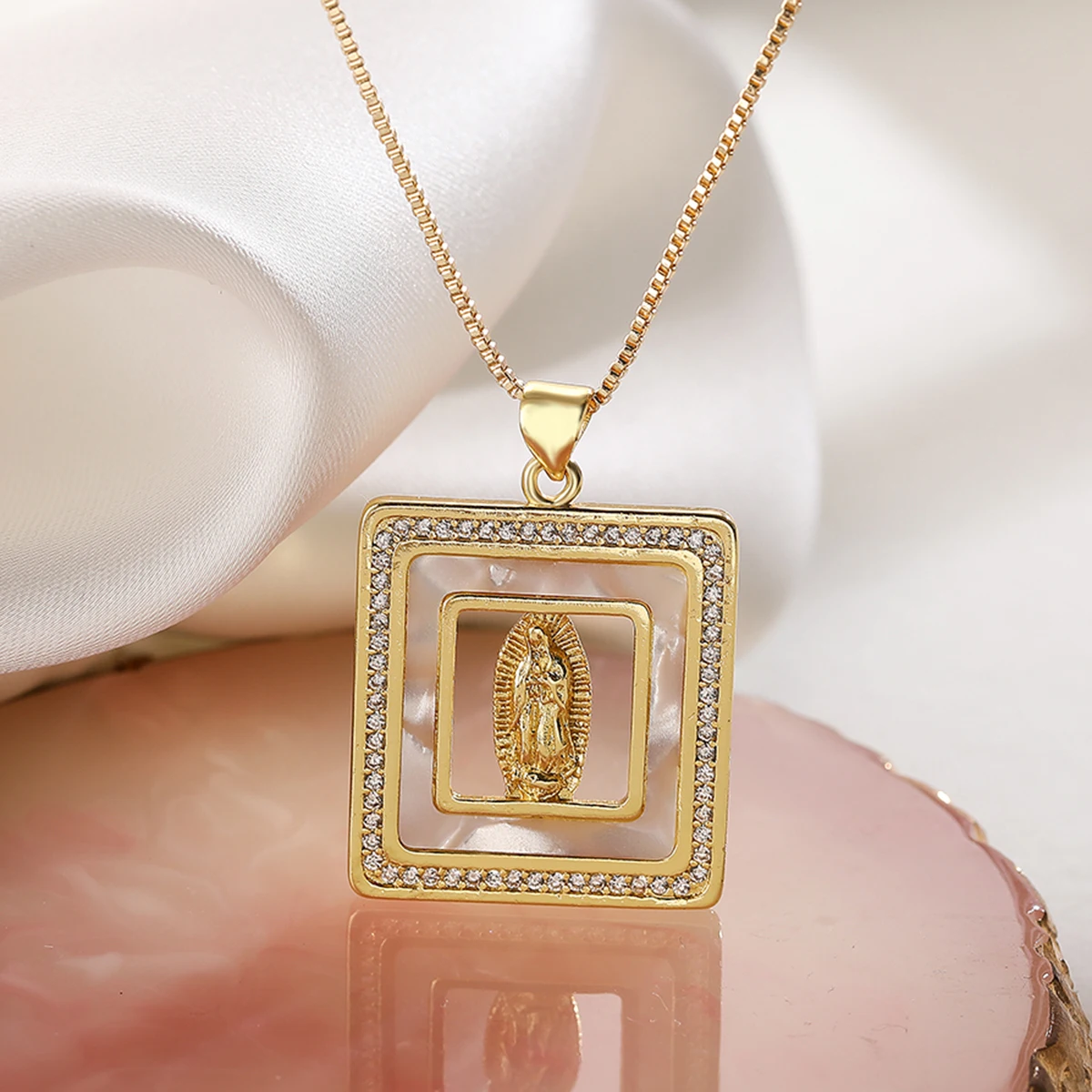2024 Trendy Stainless Steel Chain Virgin Mary Pendant Necklace For Women Girls Light Luxury Party Daily Jewelry