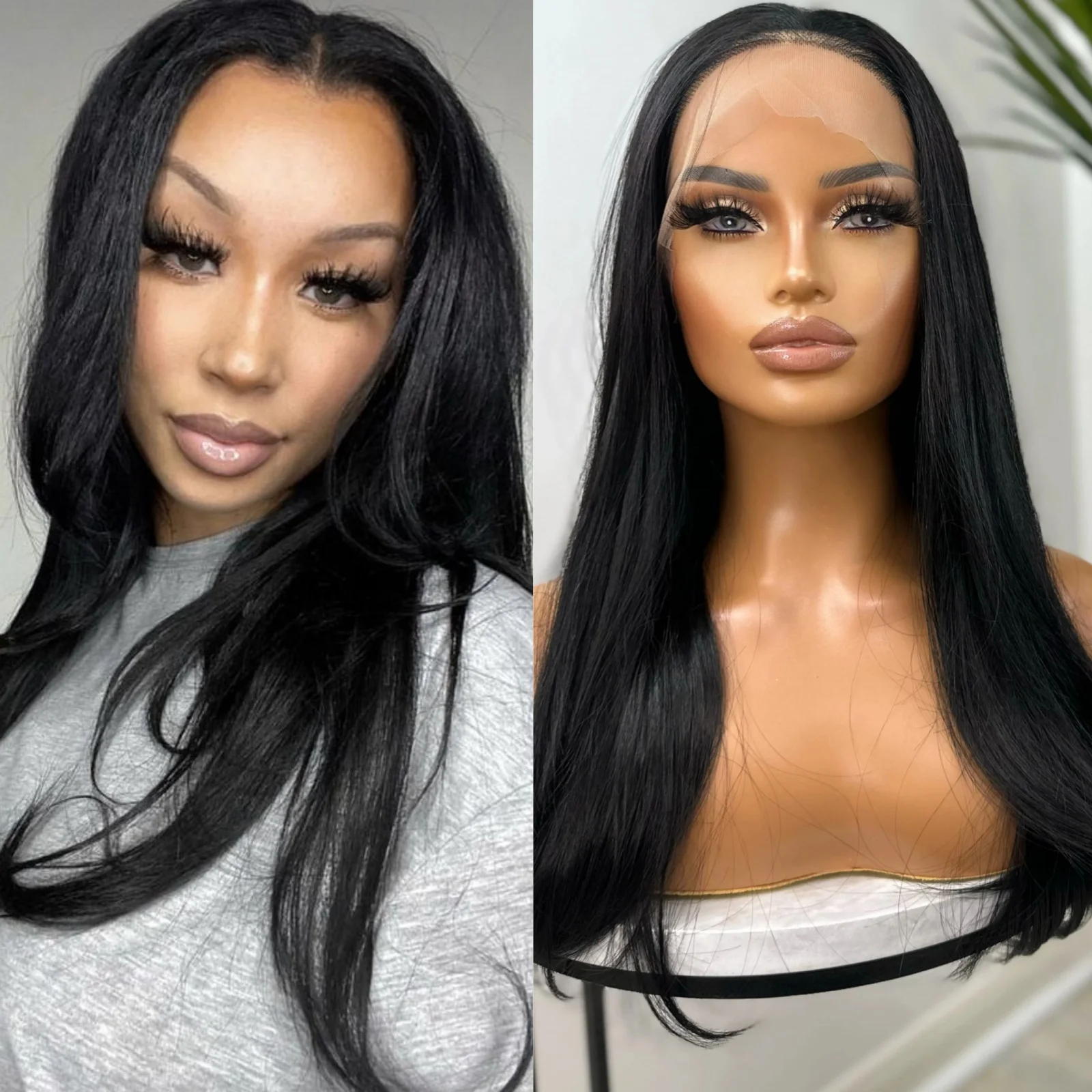 Long Black Wig Synthetic Lace Front Wig Natural Wavy Jet Black Long Straight Hair 13x4 Frontal Colored Wigs for Women Daily