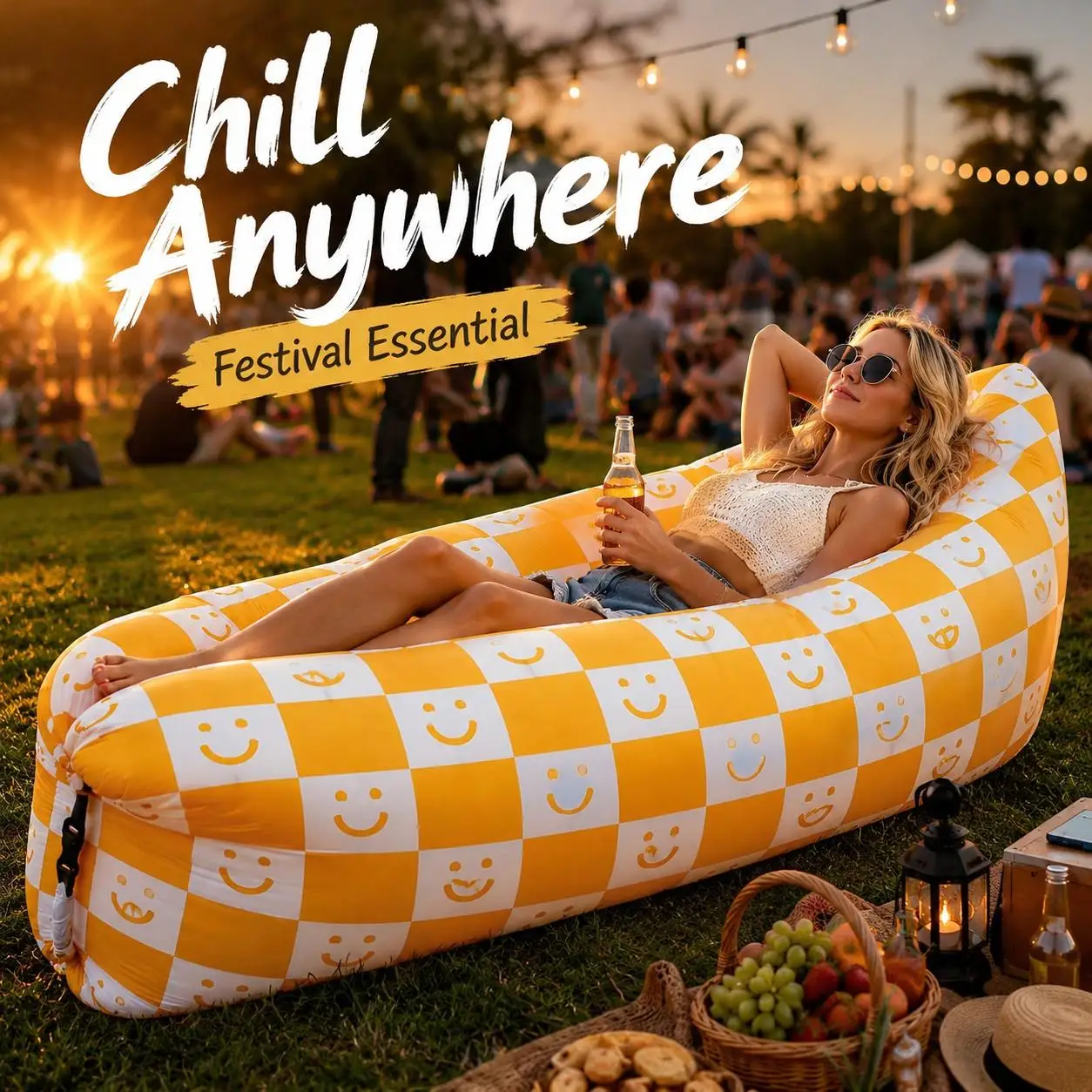 Inflatable Air Lounger Sofa for Festival Camping Beach Picnic, No Pump Portable Lazy Air Couch, Comfortable Outdoor Furniture