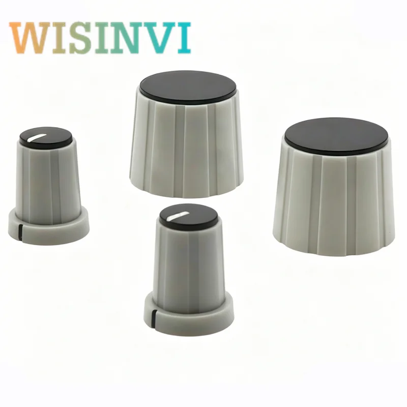 Kunststoff-Lautstärkeregler 14/21,5x18mm 6mm D-Achse Grau Schwarz Drehknopf Potentiometer Audio Instrumententafel Encoder-Schalter – Detail 4