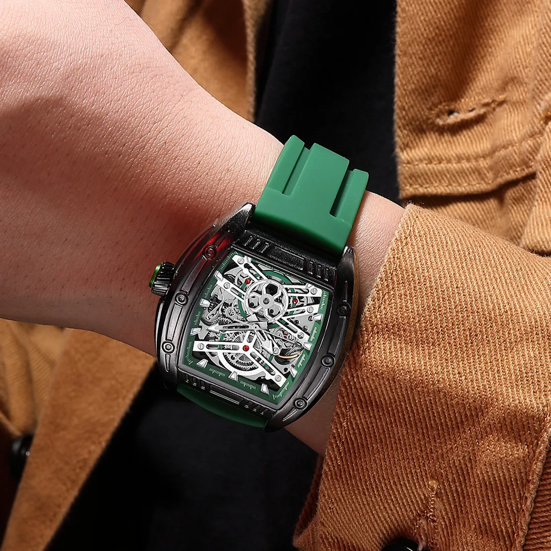 MEGIR 8601 relojes mecánicos automáticos a la moda para hombre, relojes de pulsera informales luminosos de lujo con esqueleto para hombre, reloj para hombre