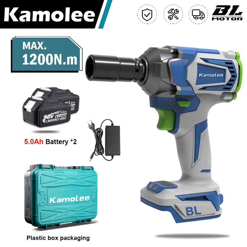 Kamolee Electric Wrench DTW500 Brushless Cordless 1200 N.m Included Battery and Charger Compatible with 18V Makita Battery