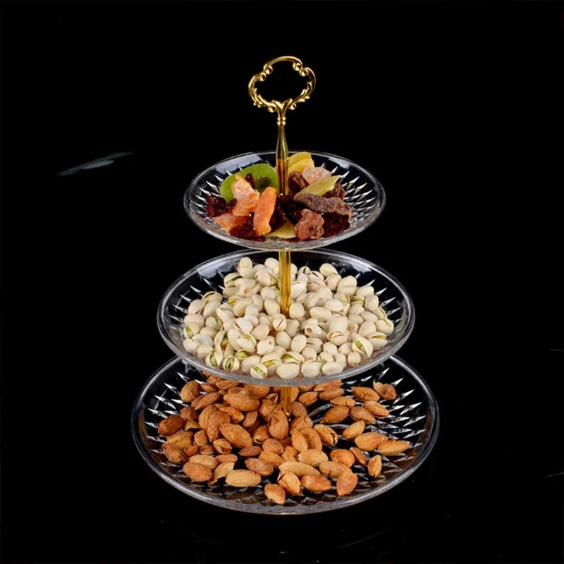 4 Set of 3 Tier Cake Plate Stand Handle Hardware, 2 Styles Tiered Fruit Cake Plate Handle Cake Tray Stand, Gold-A13G view 4