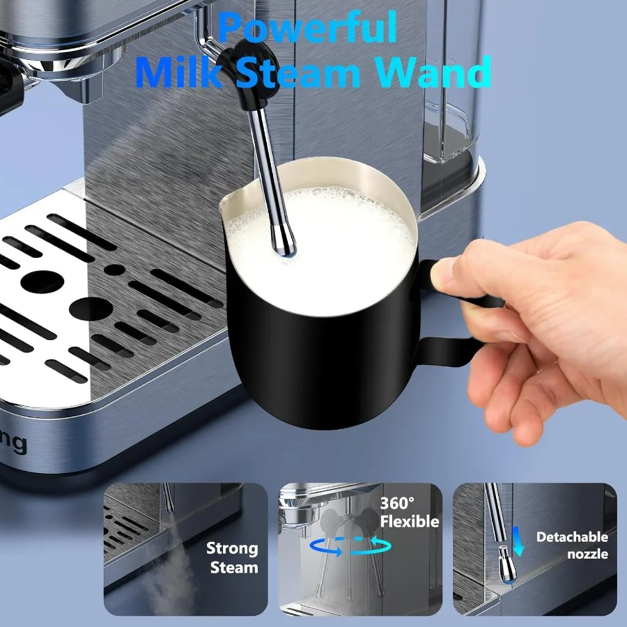 ماكينة اسبريسو 20 بار ماكينة اسبريسو بشاشة تعمل باللمس مع رغوة الحليب بالبخار لتخمير القهوة المنزلية ماكينة صنع القهوة من الفولاذ المقاوم للصدأ