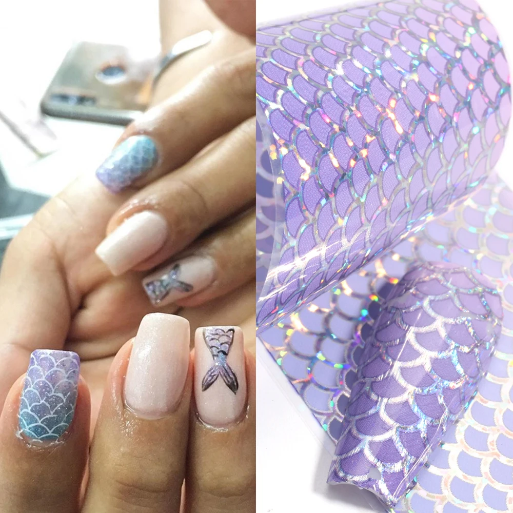 DIY Transfer Manicure Gradient Mermaid Laser Fish Scales Nail Art Decorations Wave Decal Nail Foils Naklejki na paznokcie