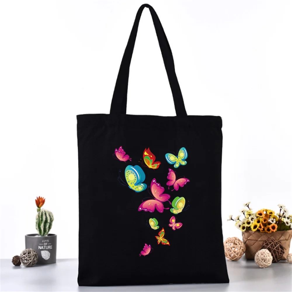 Colorful Butterfly Canvas Tote Bags for Women Summer Shopping Bag Eco Resuable Large-capacity Shopper Bag Bolsa Feminina