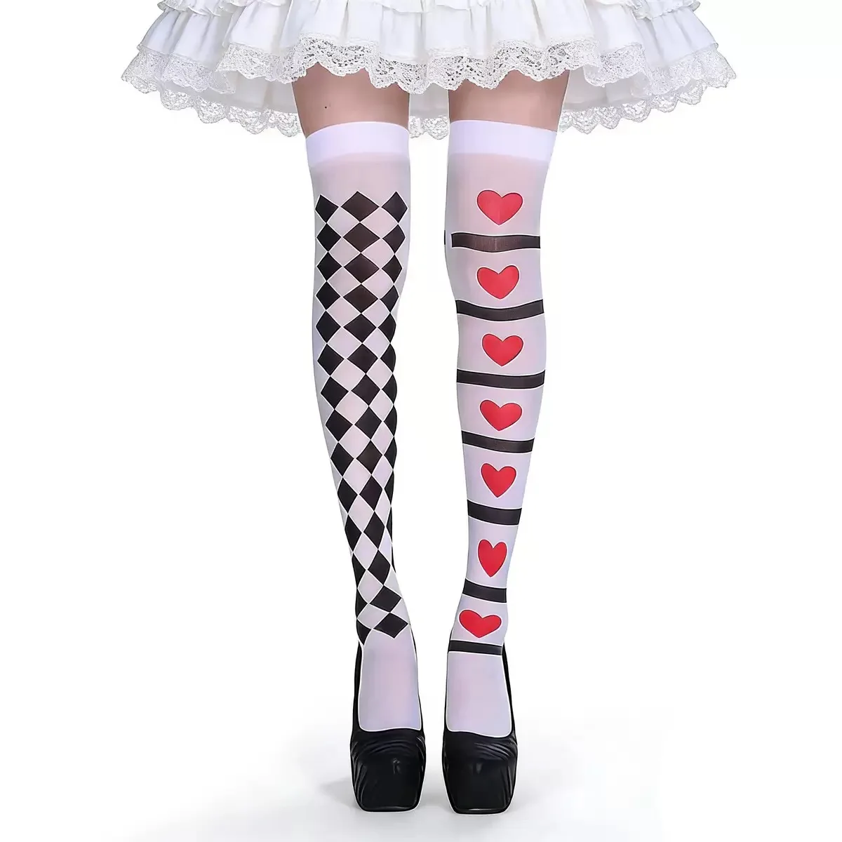 1 Paar Damen Halloween-Strümpfe mit Gittermuster, Cosplay Gestreifte Strumpfhosen, Hochelastische Party-Clown-Strickstrümpfe – Detail 6