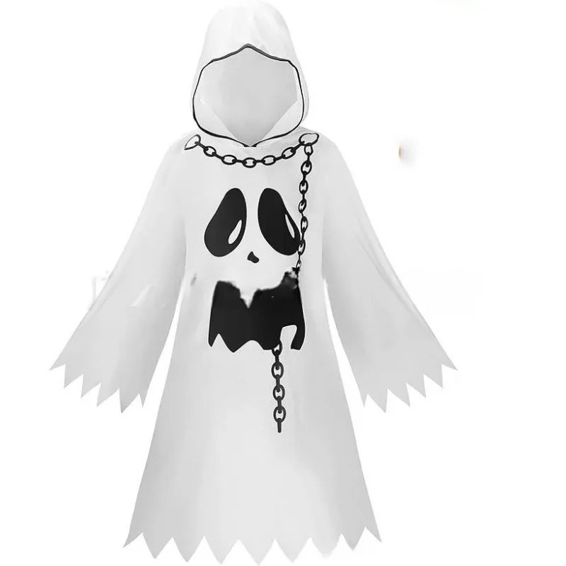 Ghost Cloak White and Black Costume Vampire Cosplay Horror Theme Clothes Role Play Outfit Halloween Carnival Party view 6