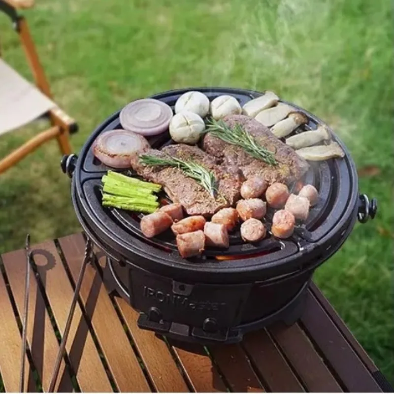 

Round Charcoal Grill, Food-Safe Cast Iron BBQ for Outdoor, Villa & Garden, Heavy-Duty Cooking, Portable Camping Grill