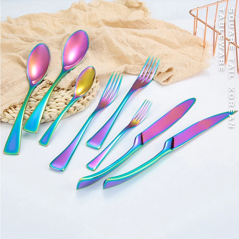 

Rainbow Cutlery Set Stainless Steel Full Dinner Set 24 Pieces For 3 People Flatware Complete Tableware Dinnerware Cutlery Sets