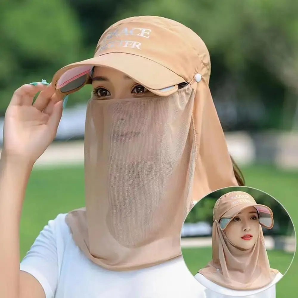 

Protective Shield Women Sun Protection Cap Breathable Summer Outdoor Sports Hat UV Protection Dust-proof Sunscreen Ice Silk Cap