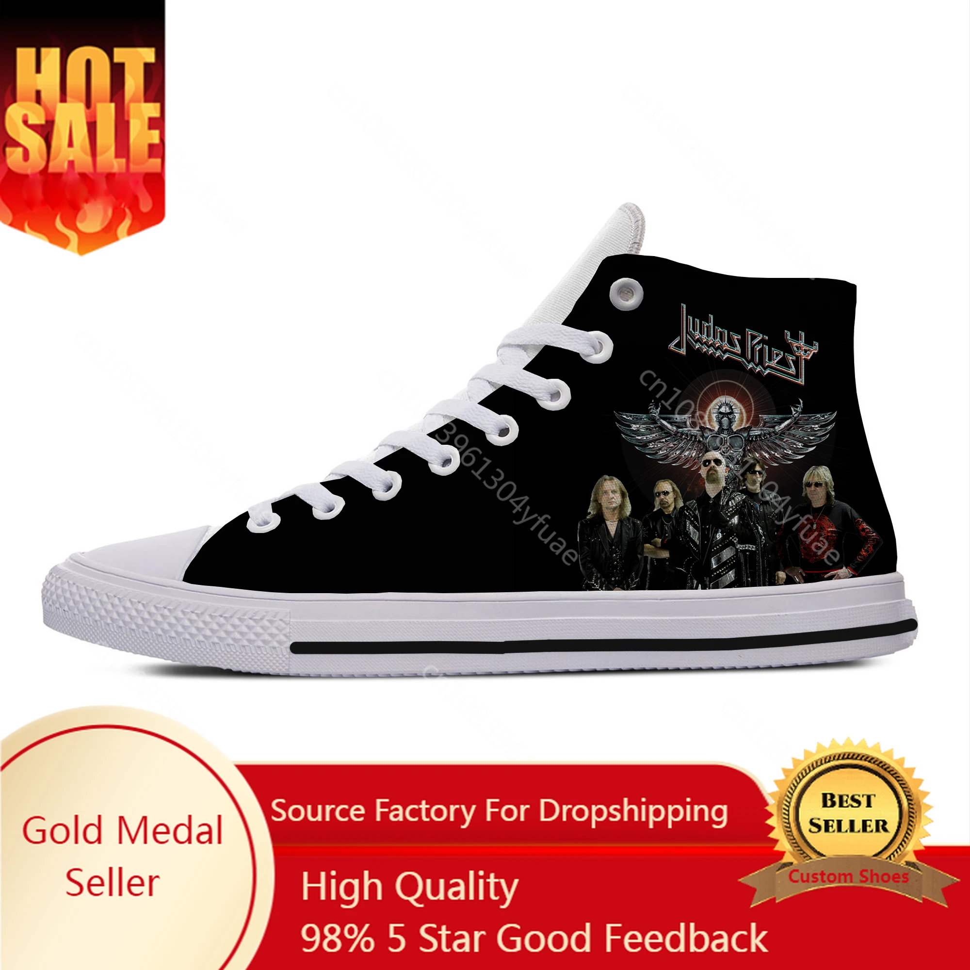 

Hot Cool Summer Judas Priest Rock Band Metal Novelty Design High Top Canvas Shoes Men Women Casual Sneakers Latest Board Shoes