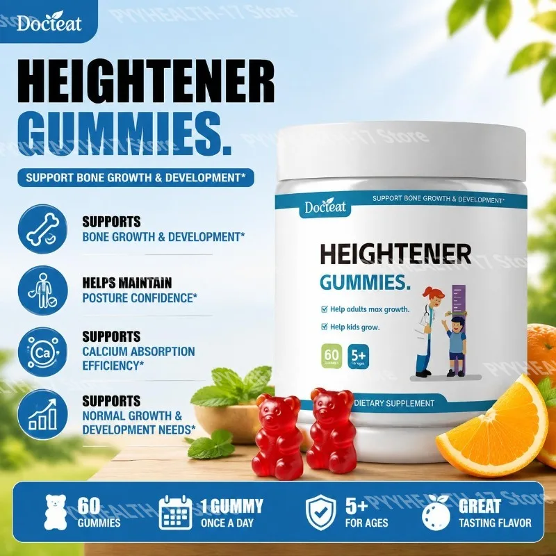 Docteat Heightener Gummies for Bone Growth & Development Support with Calcium, Vitamin C, D3, K2, Magnesium and Zinc, 60 Gummies