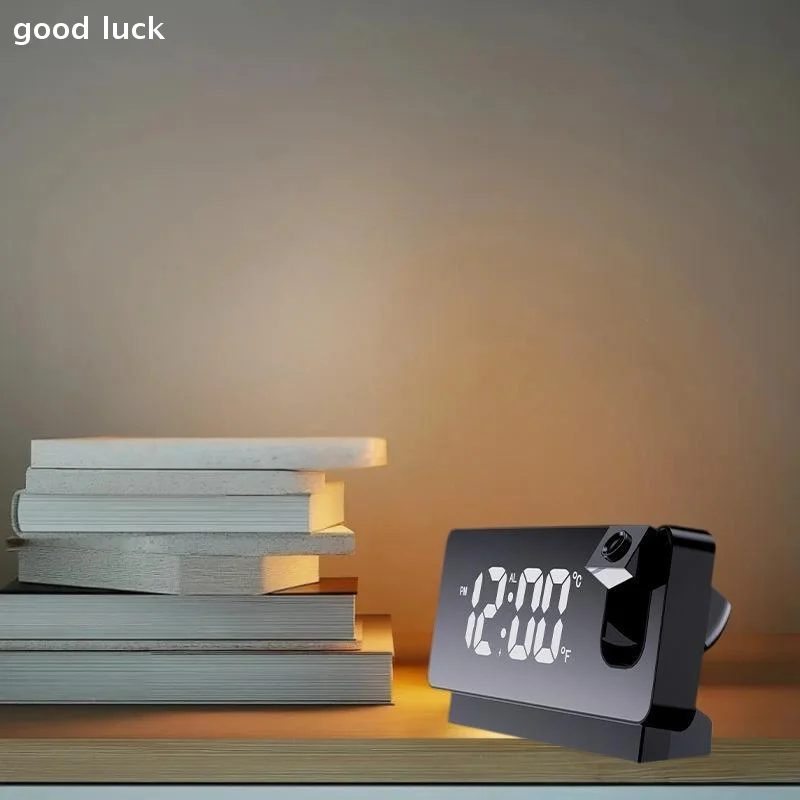 Projection Alarm Clock Desk Clock With Large Color LED Display Rotatable Ceiling/Wall Projector For Bedroom Office Bathroom