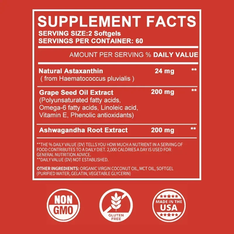 Astaxanthine-Ondersteunt Cardiovasculaire Gezondheid, Oog-En Gewrichtsgezondheid, Antioxidant, Verheldert De Huid