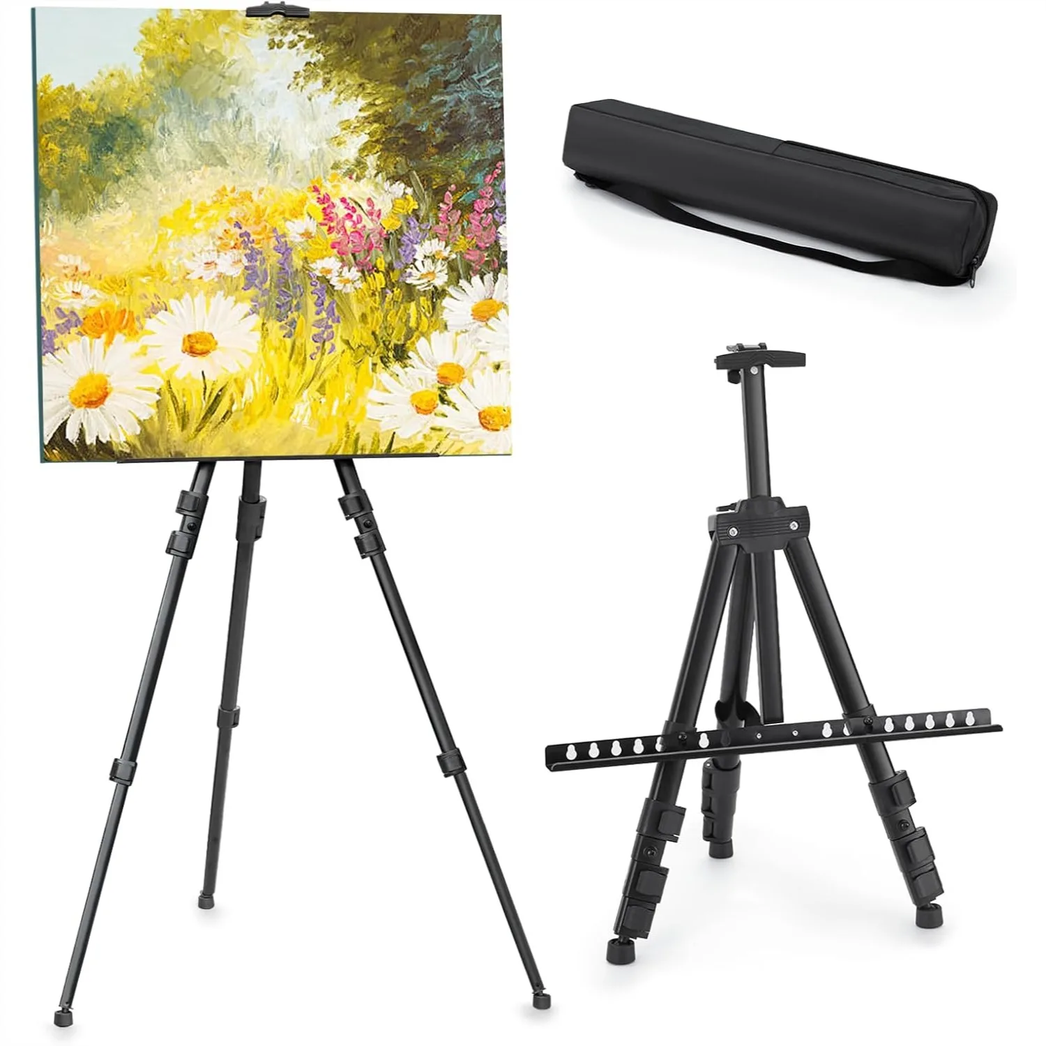 

Adjustable Easel Stand for Sign, Portable Metal Tripod Canvas Holder with Bag, Height 17-66 Inches, Black