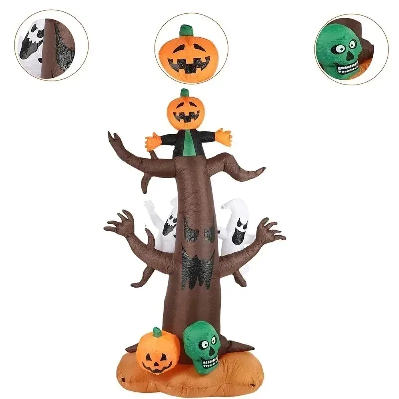 8 футов Хэллоуин праздничное освещение тыквенная голова елочное украшение вечерние на открытом воздухе со светодиодными фонарями декоры двор сад ужас реквизит
