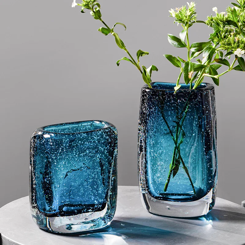 Creative Blue Bubble Glass Vase Tabletop Ornament Flower Arrangement Transparent Glass Vase Craft Interior Aesthetic Decoration