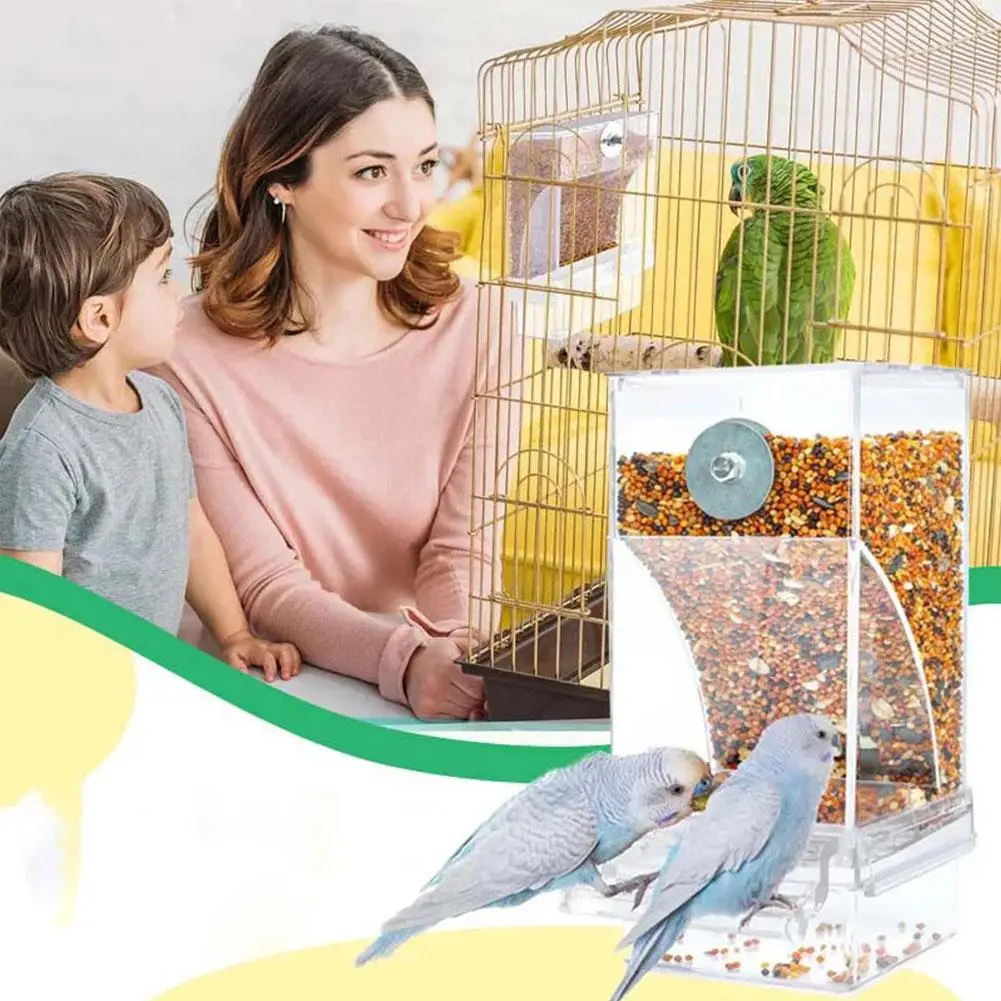 Acrylic No Mess Bird Feeders Automatic Parrot Feeder Drinker Food Container For Perch Budgerigar Parakeets Bird Cage Accessories