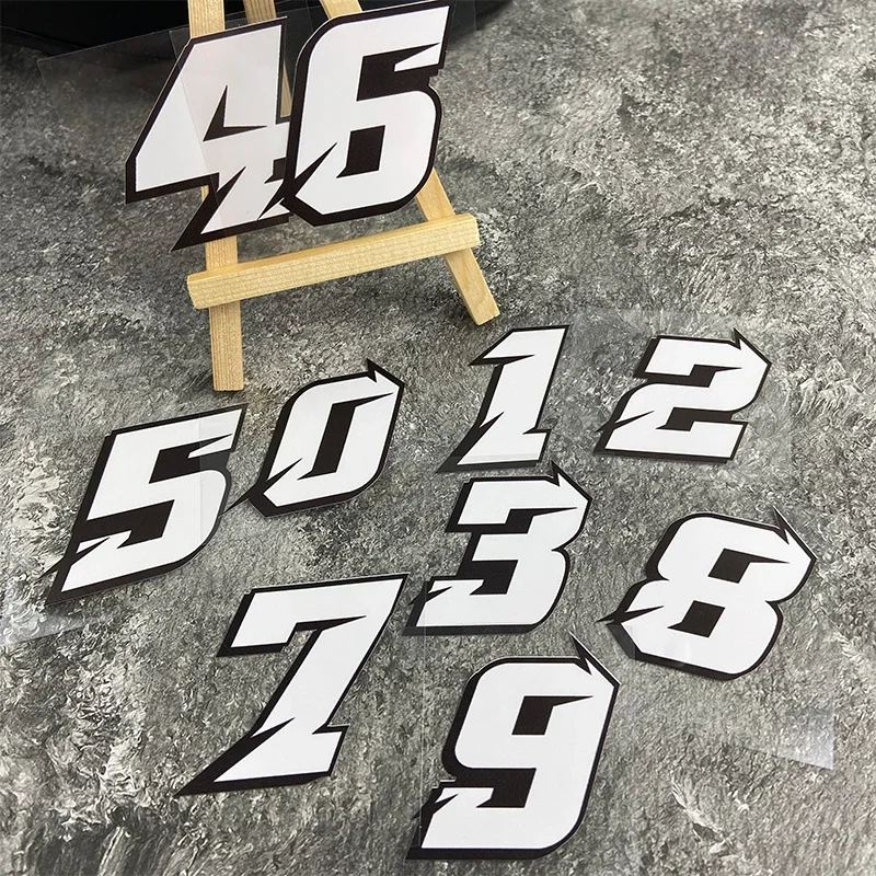 1PC Black White 0-9 Number Vinyl Motorcycle Stickers, DIY Cool Decals for Motorbike Fuel Tank Helmet Scooter Body Decor