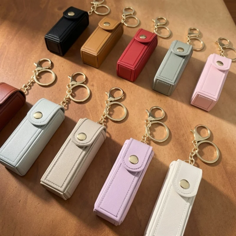Liebevoller Mini-Schlüsselanhänger mit Schminkspiegel, Tragbarer Lippenstift-Etui, Modisches Geschenk, Leder-Geldbörse, Schlüsselanhänger-Anhänger für Mädchen