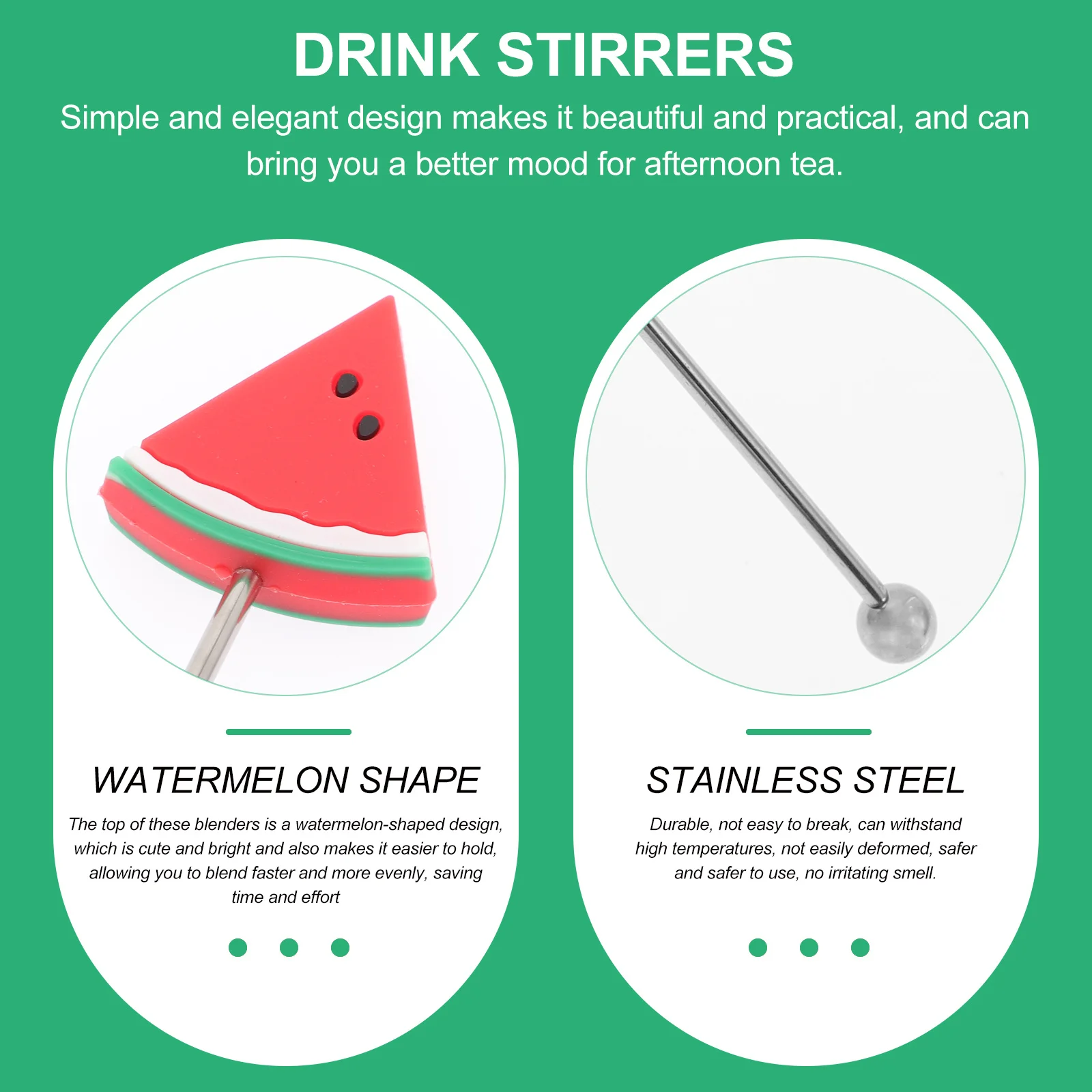

8Pcs Stainless Steel Drink Stirring Sticks Watermelon Design Bar Cocktail Stirrer Reusable Coffee Stirrers for Cafe Bar Home