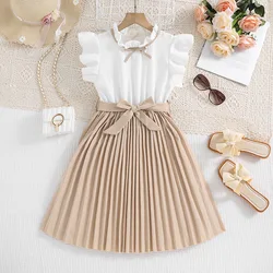 2024 Summer New Arrival Girls Sleeveless O Neck Ruffles Patchwork Red Designer Cute Party Princess Dress Custume 8-12T