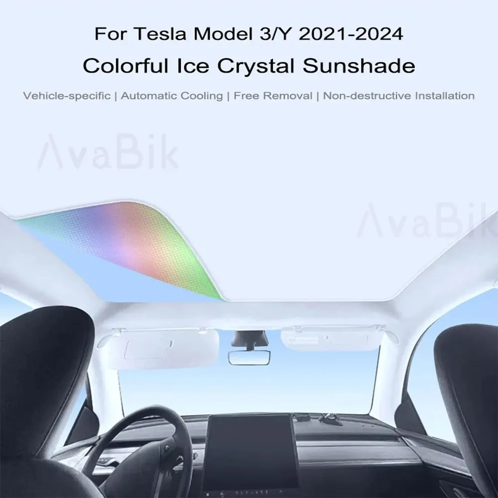

Sunroof Sunshades Ice Cloth Buckle Colorful Sunshades Front Rear Skylight Sun Visor 2in1 Sunshade For Tesla Model 3/Y 2021-2024