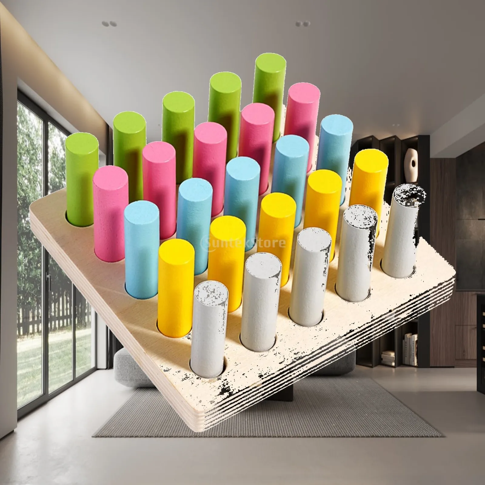 Montessori Cylinder Blocks Educational Tools Color Classification Grouping Observation Wooden Cylinders Ladder Blocks for Baby