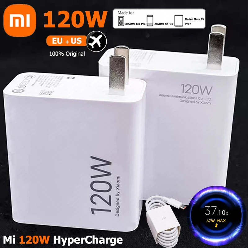 Xiaomi 120W Fast Charger EU US Power Adapter Gan Cargador Hypercharge Mi 14 Ultra 12 Pro Redmi 13 Black Shark 5 Type C Cable