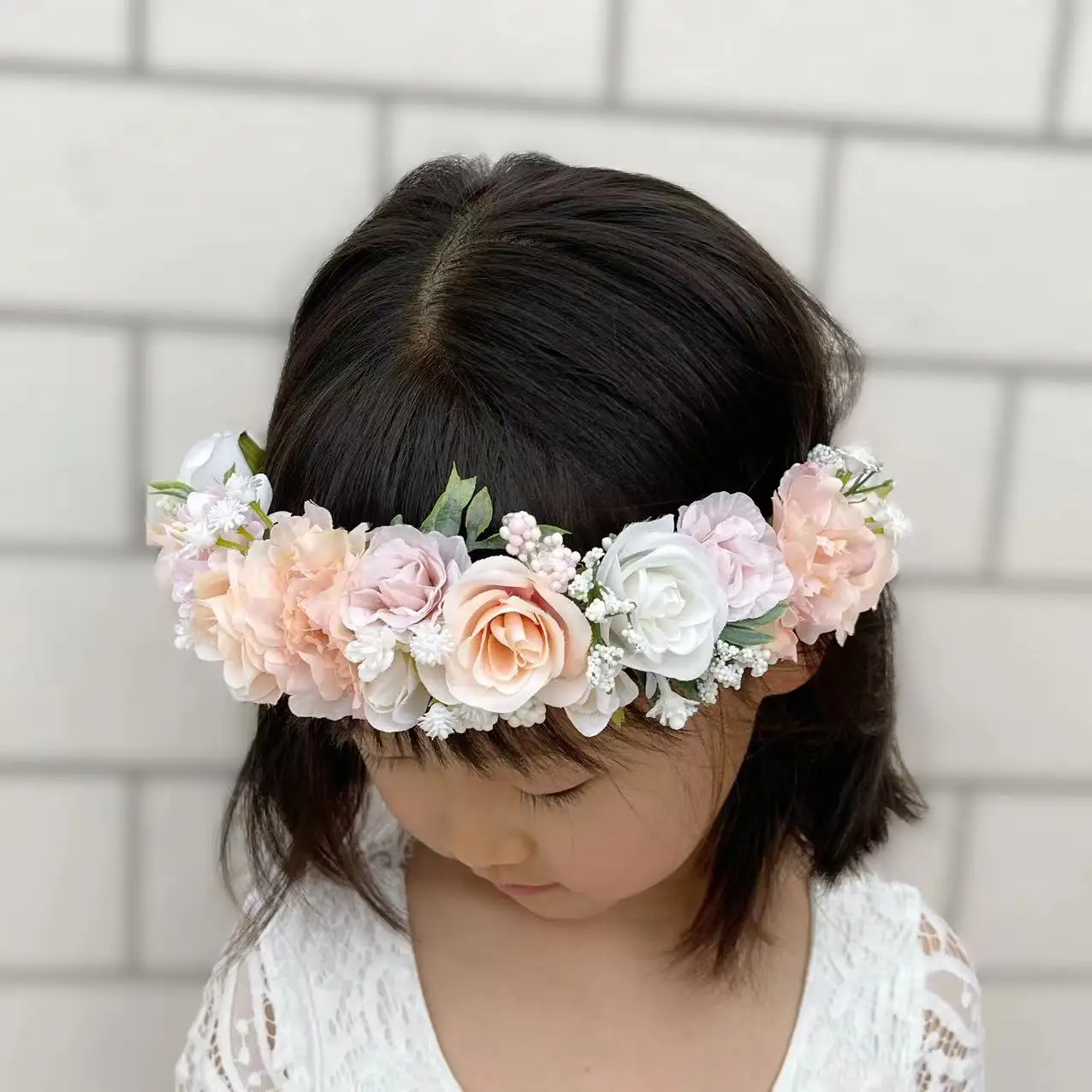 Peachy White Pink Wedding Bridal Flower Girls Crown