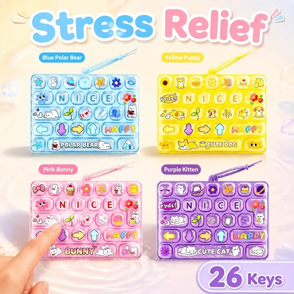 26 Grid Keycap Clicker Fidget Keychain Cartoon Animal Stress Relief Keyboard Toy Bag Charm Party Favor Desk Decor Creative Gift