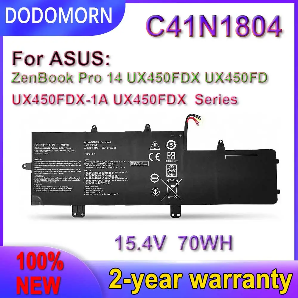 

DODOMORN New C41N1804 Battery For ASUS ZenBook Pro 14 UX450FDX UX450FD UX480 UX480FD UX450FDX-1A UX450FDX 15.4V 70WH