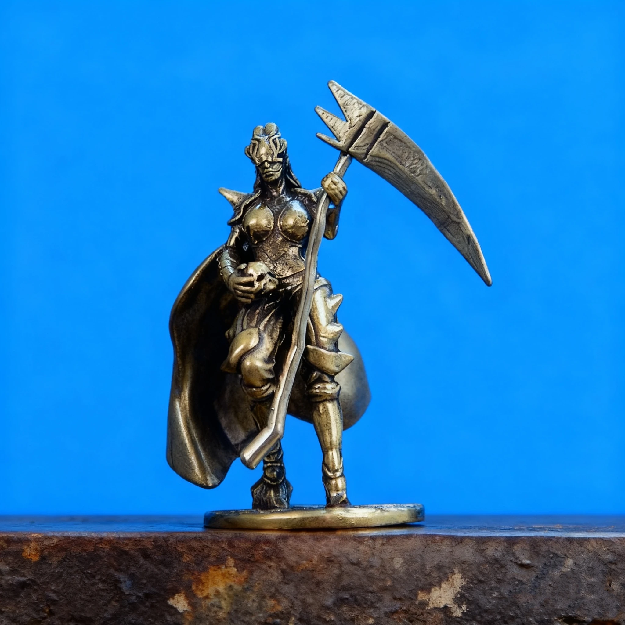 

Antique Brass Female Warrior Figurine - Scythe & Armor Detailed Statue for Desktop Decor, Collectible Home Office Art Ornament