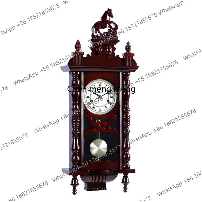 Solid wood mechanical hour wall clock living room classical wall clock home flat pendulum old-fashioned wall clock MW3615D