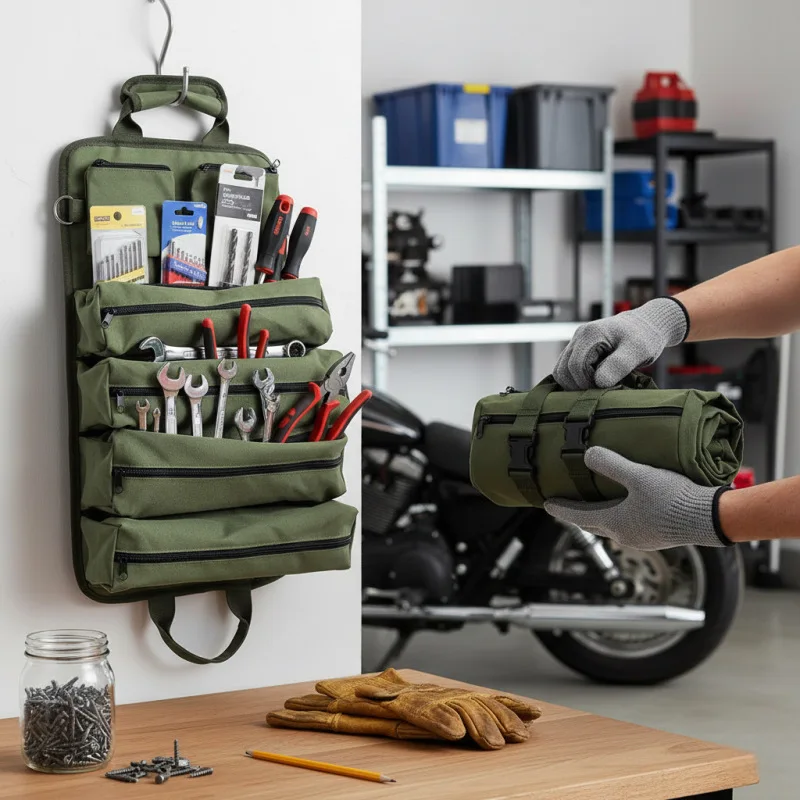 

Large Capacity Multi-Purpose Tool Bag Multi Pocket Hardware Tool Pouch Roll UP Organizer Bag with Belt