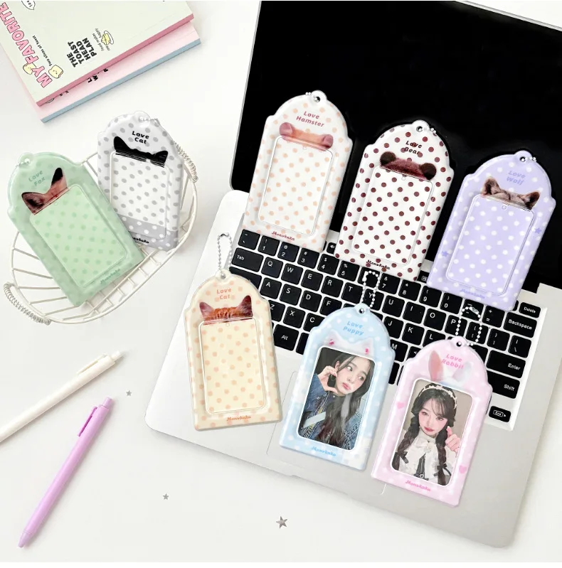 Kawaii Polka Dot Animal Ear 3-inch Kpop Photocard Holder Protective Sleeves & Storage Pouches