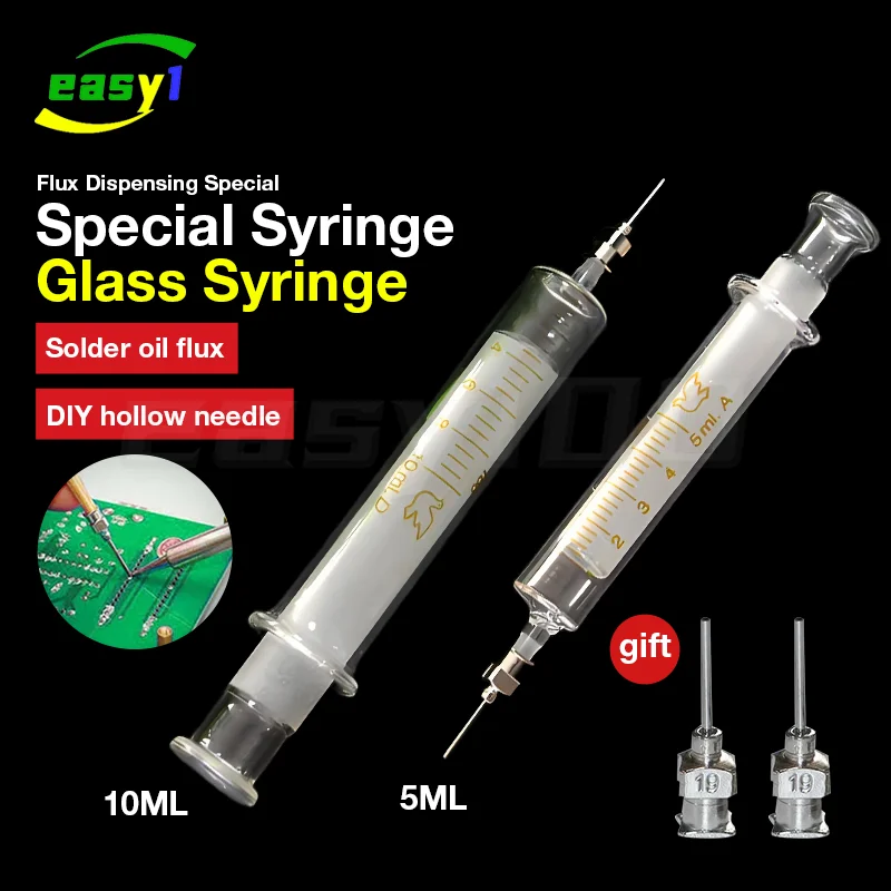 Glass Syringe Mobile Phone Repair Special Welding Oil Welding Container Syringe Metal Needle 5ml 10ml Syringe