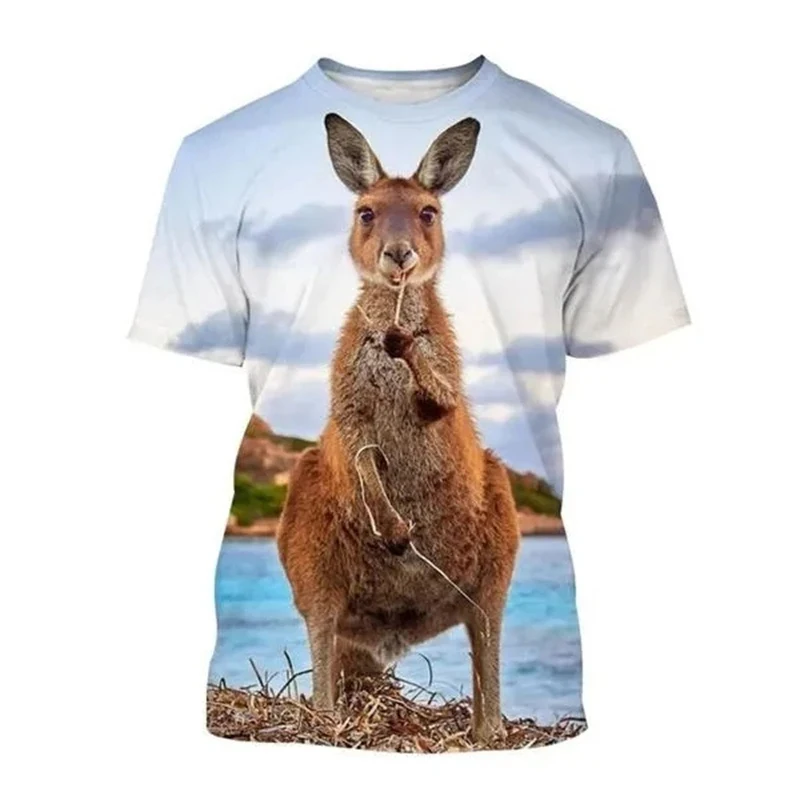 Funny Kangaroo T-Shirts Animal 3D Print Streetwear Men Women Fashion Oversized Short Sleeve T Shirt Kids Tees Tops Man Clothing