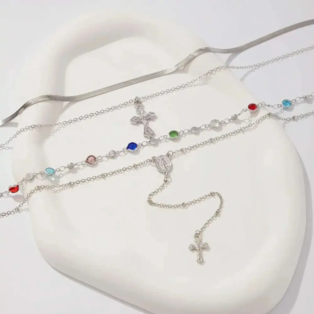 Ingemark بسيط الصليب قلادة قلادة الهيب هوب الملونة كريستال المختنق قلادة طويلة شرابة الترقوة قلادة المرأة