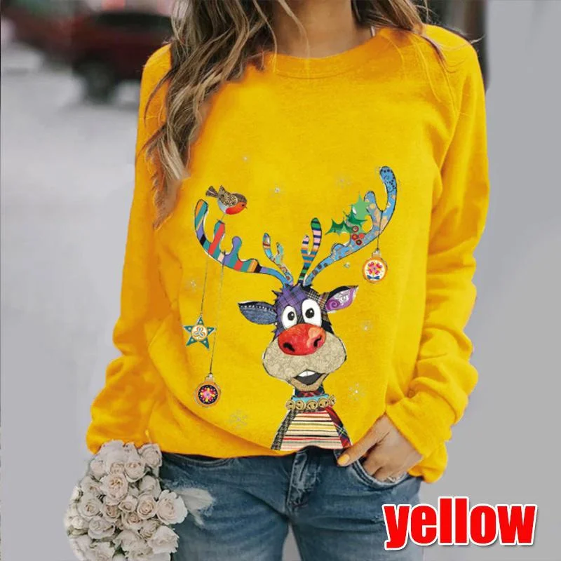 Womens Printed Sweatshirt Christmas Novelty Jumpers Xmas T-shirt Tops Long Sleeve Crewneck Casual Pullover shirt Plus Size S-6XL