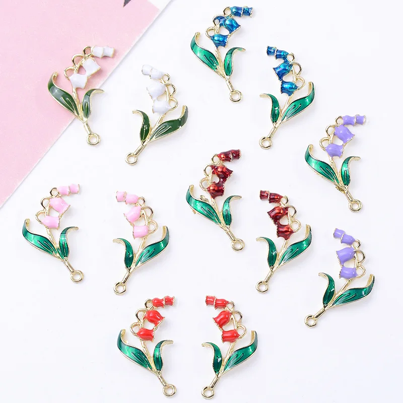

100Pcs sets Mori girl left right symmetrical earrings earrings accessories Lily Valley oil drop pendant DIY handmade material