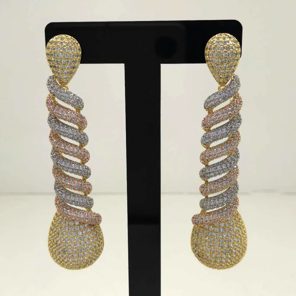 Missvikki Luxury Gorgeous Trendy Long Earrings For Women Wedding Cubic Zircon Crystal CZ Dubai Bridal Earring Fashion Jewelry