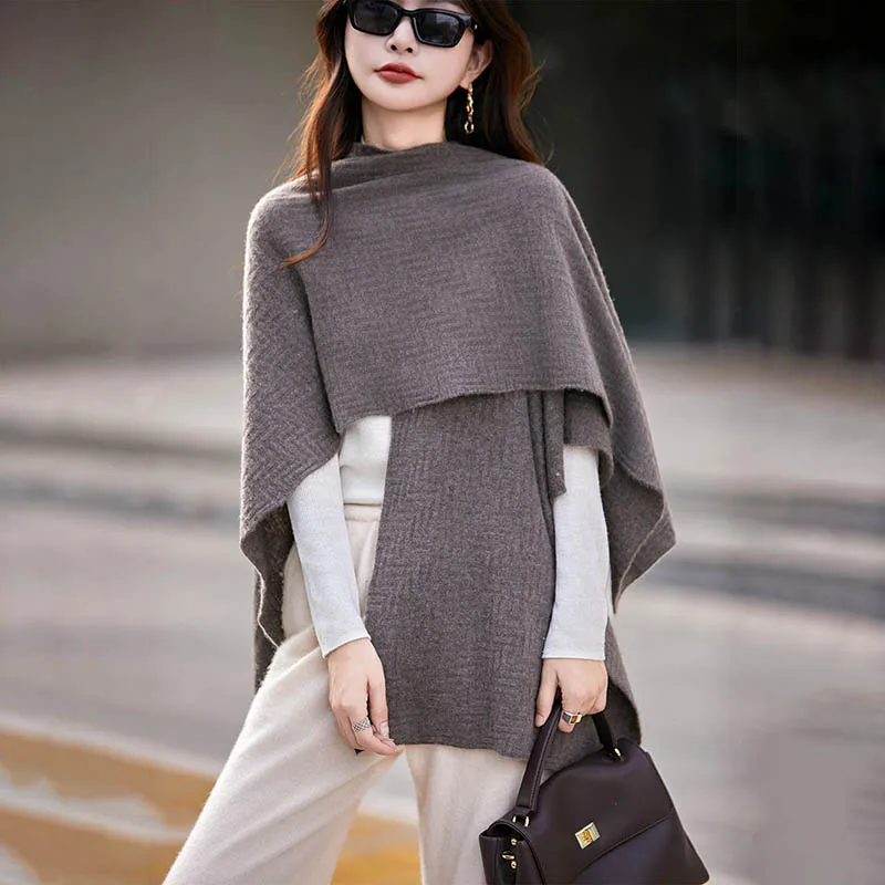 

Yoyoselect 100% Merino Wool Women's Shawl Outerwear Cashmere Cardigan Autumn Winter New Elegant Wrap Soft Warm Accessories Tops